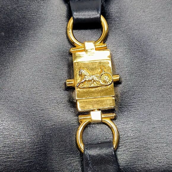 Auth Vtg Celine Small Navy Blue Polished Leather Trio Shoulder Bag 1970s Caleche - Picture 4 of 9